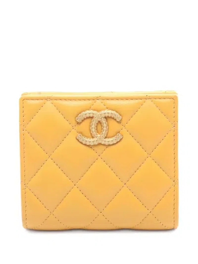 Pre-owned Chanel 2021 Matelasse Bi-fold Wallet In Yellow