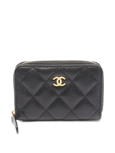 Pre-owned Chanel 2021 Matelassé Caviar Coin Purse In Black