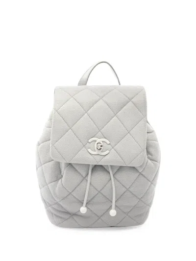 Pre-owned Chanel 2021 Matelassé Caviar Leather Backpack In グレー