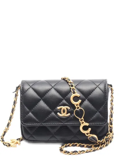 Pre-owned Chanel 2021 Matelassé Chain-link Wallet In Black
