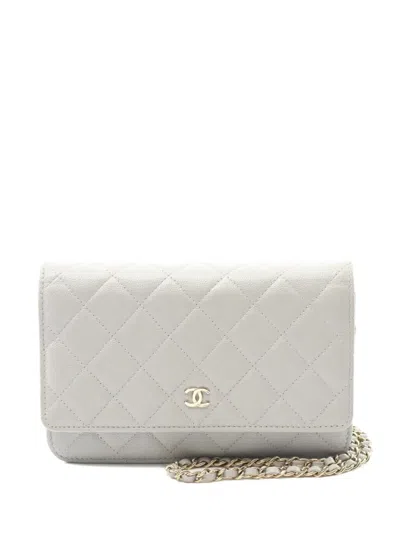 Pre-owned Chanel 2021 Matelasse Chain Wallet In Gray