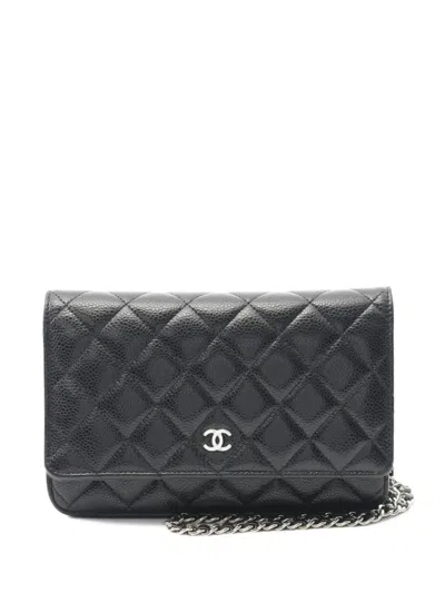 Pre-owned Chanel 2021 Matelassé Chain Wallet In Black