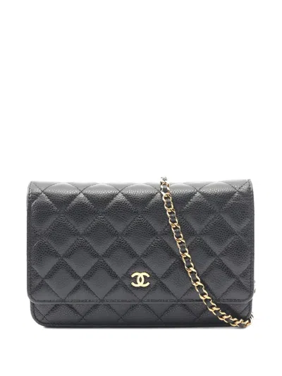 Pre-owned Chanel 2021 Matelassé Chain Wallet In Black