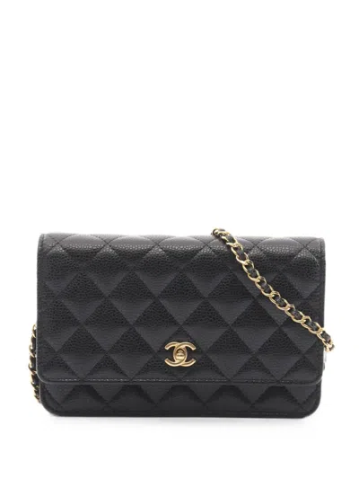 Pre-owned Chanel 2021 Matelassé Chain Wallet In Black