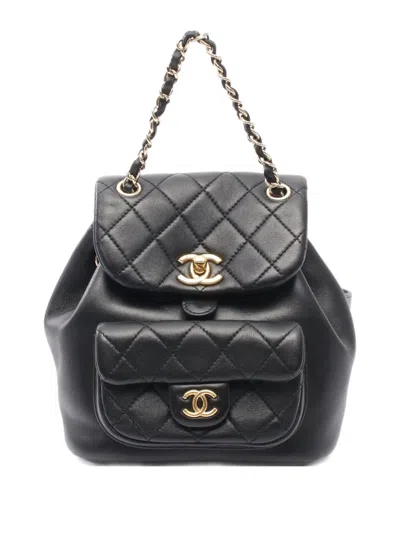 Pre-owned Chanel 2021 Matelasse Gold Hardware Backpack In Black