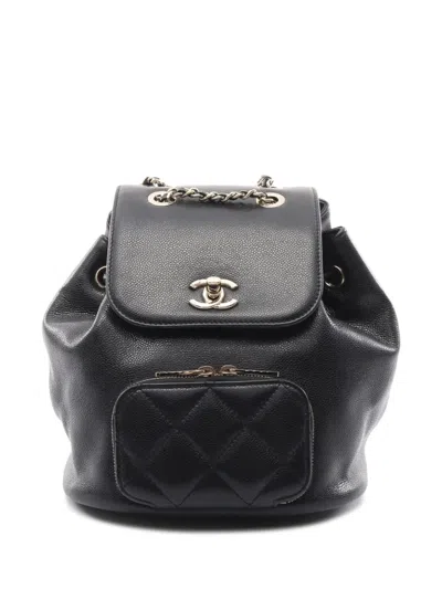 Pre-owned Chanel 2021 Matelasse Leather Backpack In Black