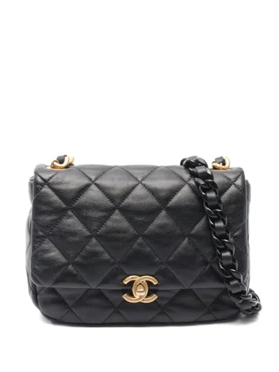 Pre-owned Chanel 2021 Matelasse-quilting Chain-strap Cross Body Bag In Black