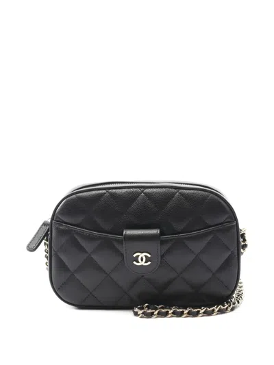Pre-owned Chanel 2021 Matelassé Round Zip Wallet In Black