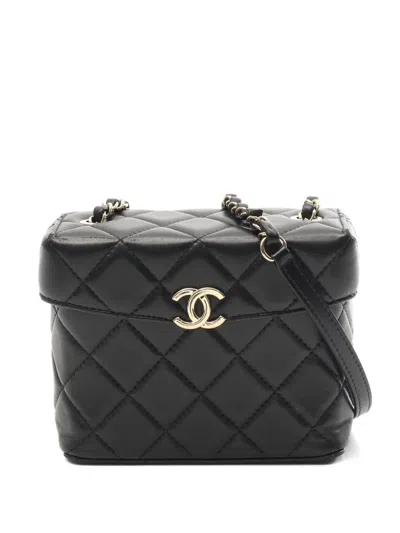 Pre-owned Chanel 2021 Matelassé Small Box Shoulder Bag In Black
