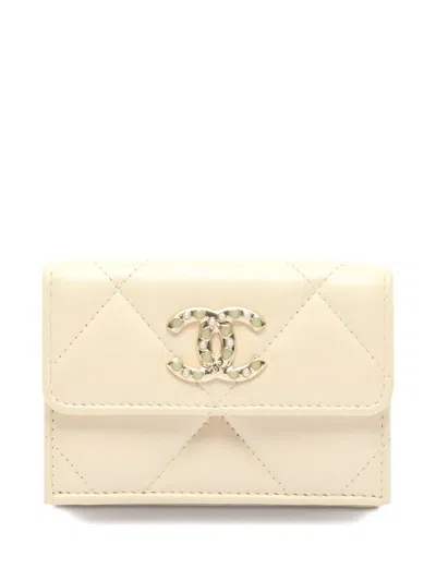 Pre-owned Chanel 2021 Matelasse Trifold Leather Wallet In Neutral