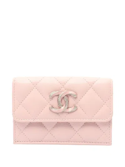 Pre-owned Chanel 2021 Matelasse Trifold Wallet In Pink