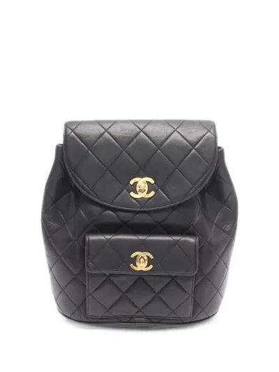Pre-owned Chanel 2021 Matelassé Turn-lock Backpack In Black