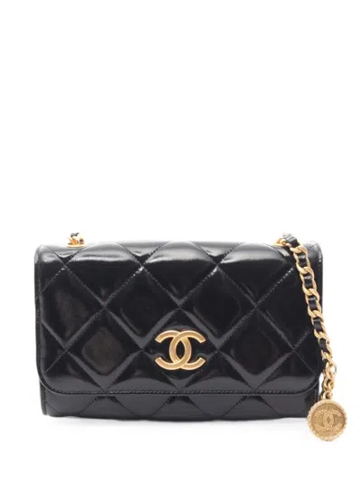 Pre-owned Chanel 2021 Matelassé Wallet On A Chain In Black