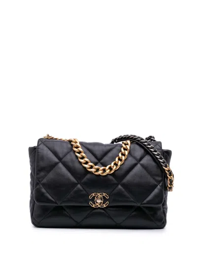 Pre-owned Chanel 2021 Maxi Lambskin 19 Flap Satchel In Black