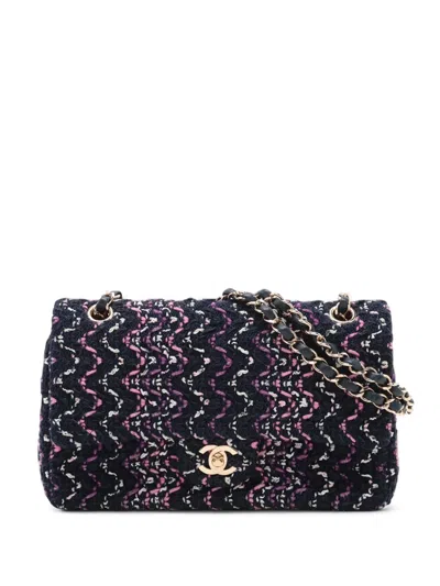 Pre-owned Chanel 2021 Medium Classic Tweed Single Flap Shoulder Bag In Blue