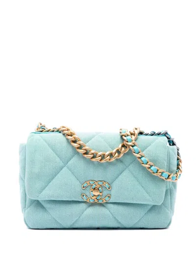 Pre-owned Chanel 2021 Medium Denim 19 Flap Satchel In Blue