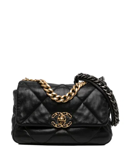 Pre-owned Chanel 2021 Medium Lambskin 19 Flap Satchel In Black