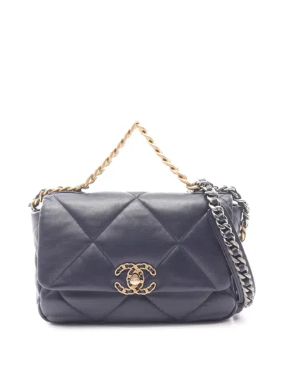 Pre-owned Chanel 2021 Medium Lambskin 19 Flap Satchel In Blue