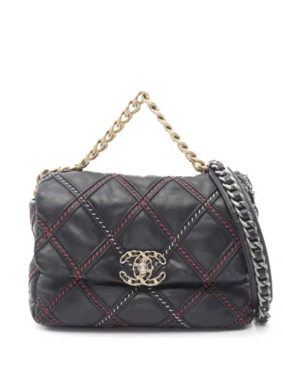 Pre-owned Chanel 2021 Medium Lambskin Stitched 19 Flap Satchel In Blue