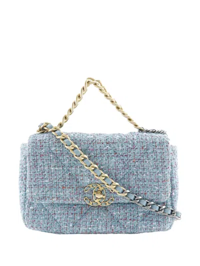 Pre-owned Chanel 2021 Medium Tweed 19 Flap Satchel In Blue