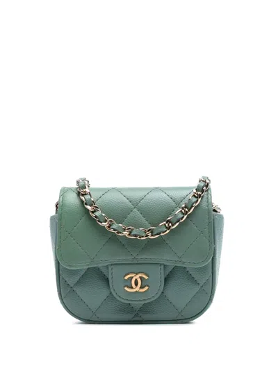 Pre-owned Chanel 2021 Micro Mini Classic Caviar Single Flap Crossbody Bag In Green