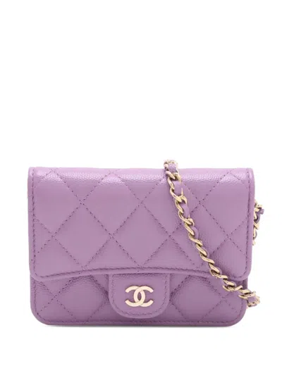 Pre-owned Chanel 2021 Micro Quilted Caviar Chain Mini Flap Crossbody Bag In Purple