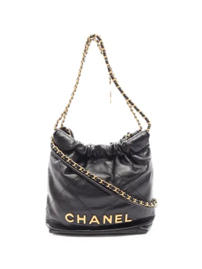 Pre-owned Chanel 2021 Mini 22 Leather Tote Bag In Black