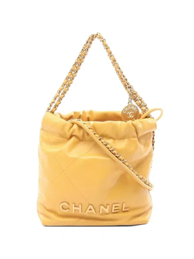 Pre-owned Chanel 2021 Mini  22 Chain-strap Shoulder Bag In Yellow
