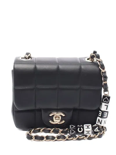 Pre-owned Chanel 2021 Mini Chocolate Bar Shoulder Bag In Black