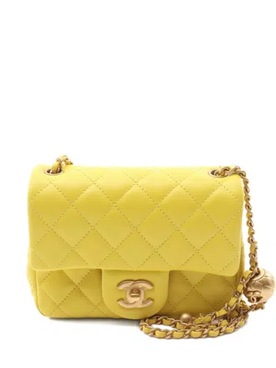 Pre-owned Chanel 2021 Mini Classic Flap Shoulder Bag In Yellow