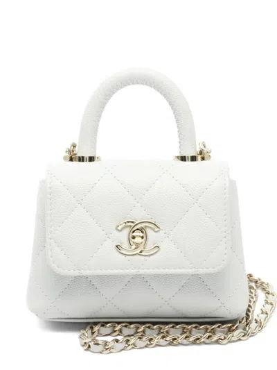 Pre-owned Chanel 2021 Mini Coco Handle Handbag In White