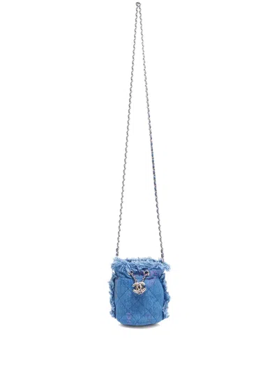 Pre-owned Chanel 2021 Mini Denim Bucket Bag In Blue