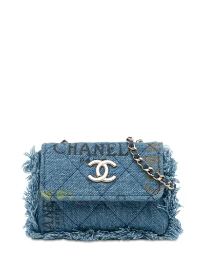 Pre-owned Chanel 2021 Mini Denim Mood Clutch With Chain Crossbody Bag In Blue