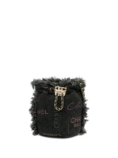 Pre-owned Chanel 2021 Mini Denim Mood With Chain Bucket Bag In 灰色