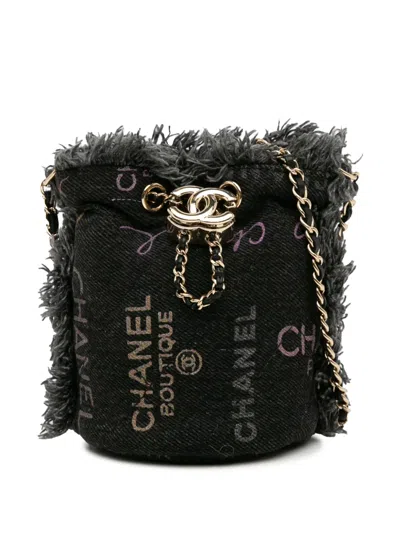 Pre-owned Chanel 2021 Mini Denim Mood With Chain Bucket Bag In Black