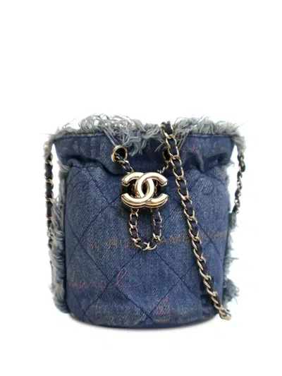 Pre-owned Chanel 2021 Mini Denim Mood With Chain Bucket Bag In Blue
