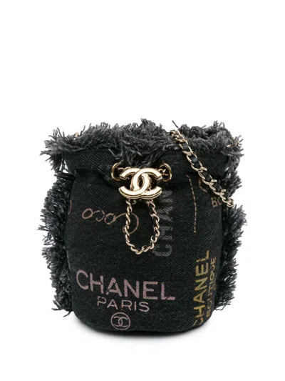 Pre-owned Chanel 2021 Mini Denim Mood With Chain Bucket Bag In Grey