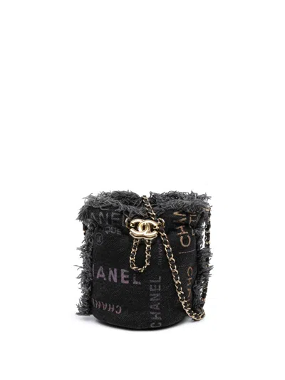 Pre-owned Chanel 2021 Mini Denim Mood With Chain Bucket Bag In Grey