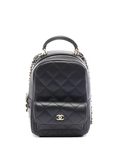 Pre-owned Chanel 2021 Mini Diamond-quilting Backpack In Black