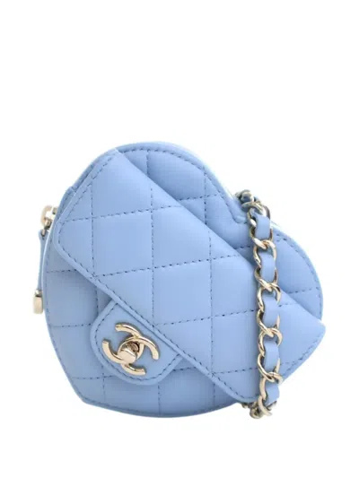 Pre-owned Chanel 2021 Mini Lambskin Cc In Love Heart Belt Bag In Blue