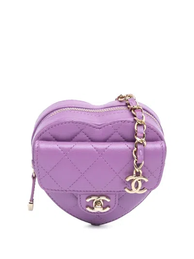 Pre-owned Chanel 2021 Mini Lambskin Cc In Love Heart Belt Bag In Purple