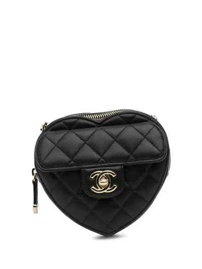 Pre-owned Chanel 2021 Mini Lambskin Cc In Love Heart Crossbody Bag In Black