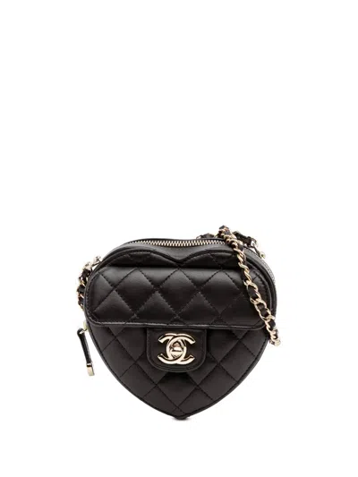 Pre-owned Chanel 2021 Mini Lambskin Cc In Love Heart Crossbody Bag In Black