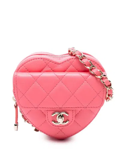 Pre-owned Chanel 2021 Mini Lambskin Cc In Love Heart Crossbody Bag In Pink