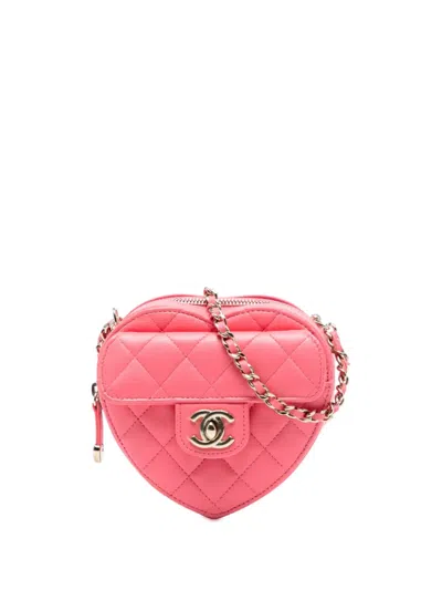 Pre-owned Chanel 2021 Mini Lambskin Cc In Love Heart Crossbody Bag In Pink