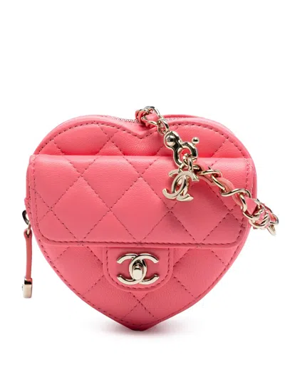Pre-owned Chanel 2021 Mini Lambskin Cc In Love Heart Crossbody Bag In Pink