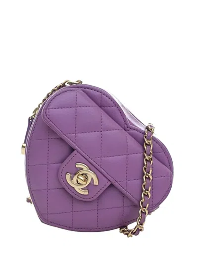 Pre-owned Chanel 2021 Mini Lambskin Cc In Love Heart Crossbody Bag In Purple