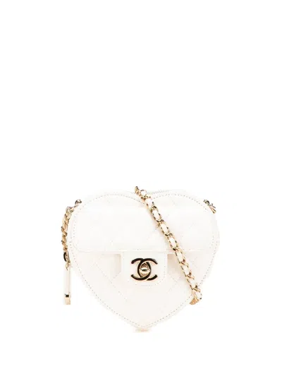 Pre-owned Chanel 2021 Mini Lambskin Cc In Love Heart Crossbody Bag In White