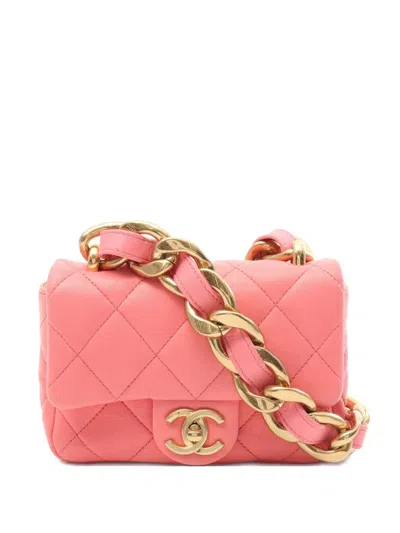 Pre-owned Chanel 2021 Mini Matelassé Chain Bag In Pink