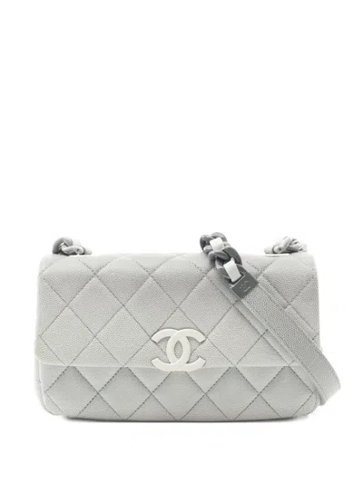 Pre-owned Chanel 2021 Mini Matelassé Shoulder Bag In Gray